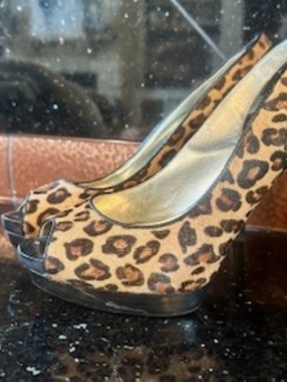 GUESS Leopard Peep Toe Heels Women’s Size 7.5